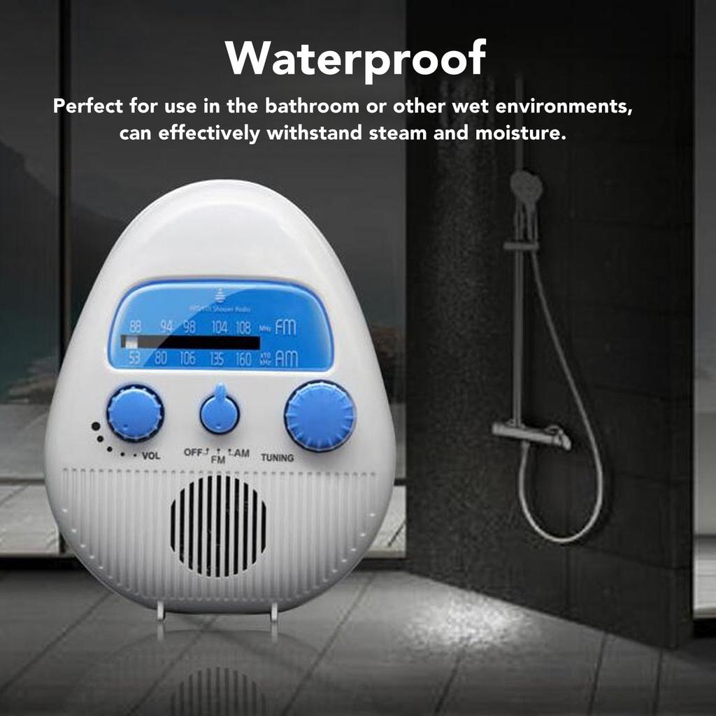Bathroom Shower Radio, AM/FM Waterproof Speaker with Built-in Strap and Adjustable Volume, for Pool, Beach, Home, Party, Travel, and Outdoor Use