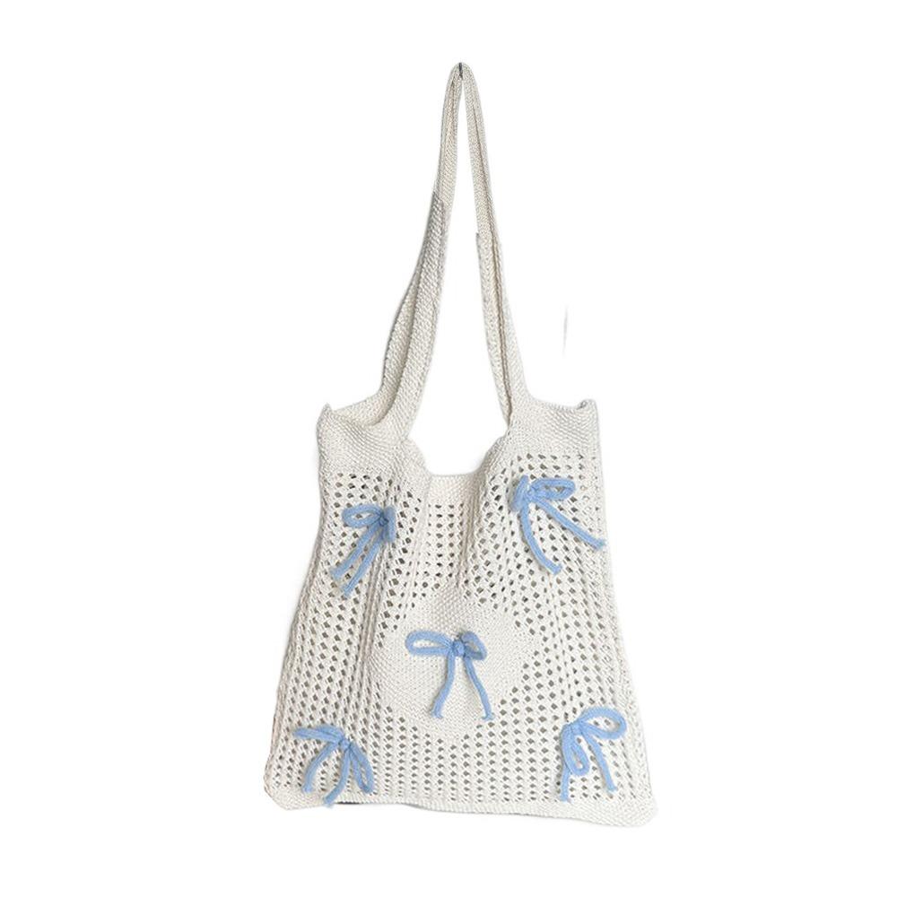 Large Capacity Knitted Shoulder Bag Handmade Weaving Woven Underarm Bag Hollow Out Handbag  Picnic