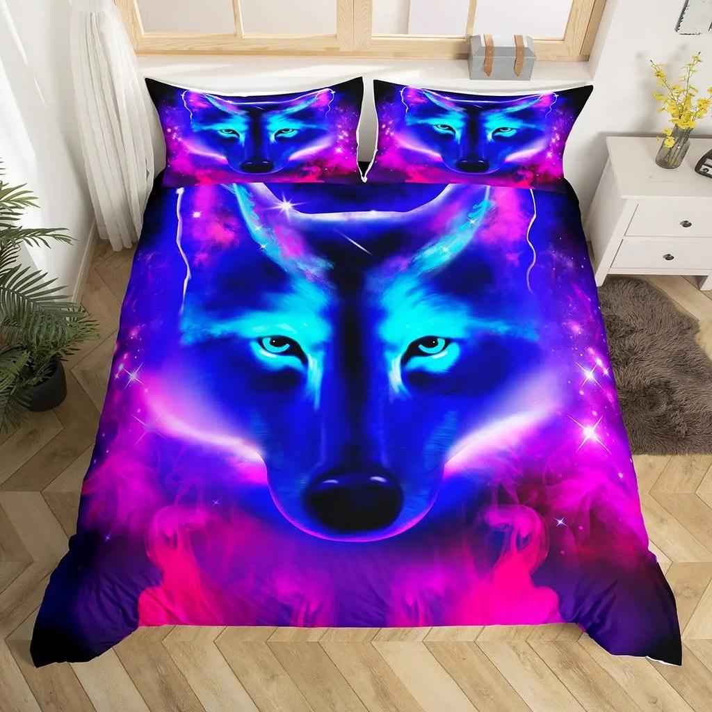 Wolf-Druck Bettwäsche-Set Einzelbettgröße Für Kinder Jungen Schlafzimmer, Nebeliges Bett Bettbezug-Set, Deckenbezug Wildtiere 2/3 Teile