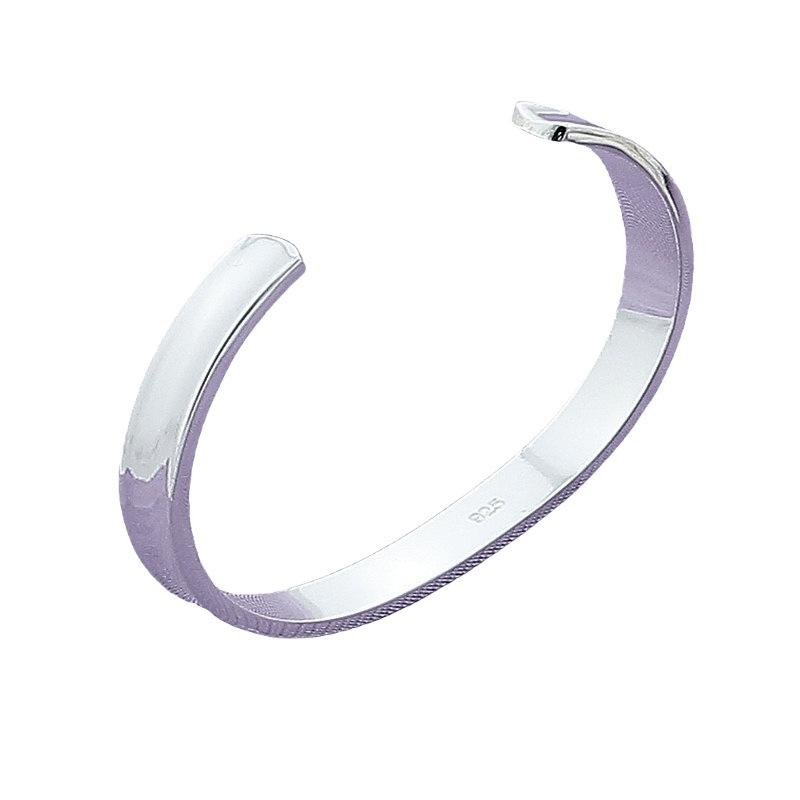 925 Sterling Silver Simple Fashion Glossy Opening Bracelet Birthday Party Anniversary Gift серебряный