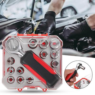 Austauschbarer Ratschenschlüssel mit rutschfestem Griff Universeller 1/4-Zoll-Antrieb Schlagnüsse 4-13 mm Metrischer Nussknarrensatz