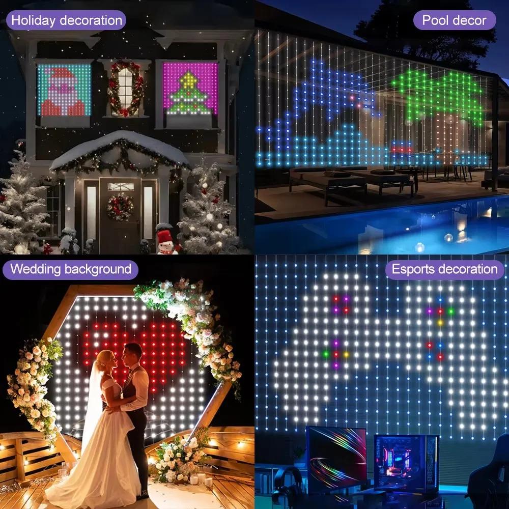 Smart LED Curtain Lights with Remote Control Musical Rhythm APP DIY Color Text and Pattern Window Hanging String for Home Decor