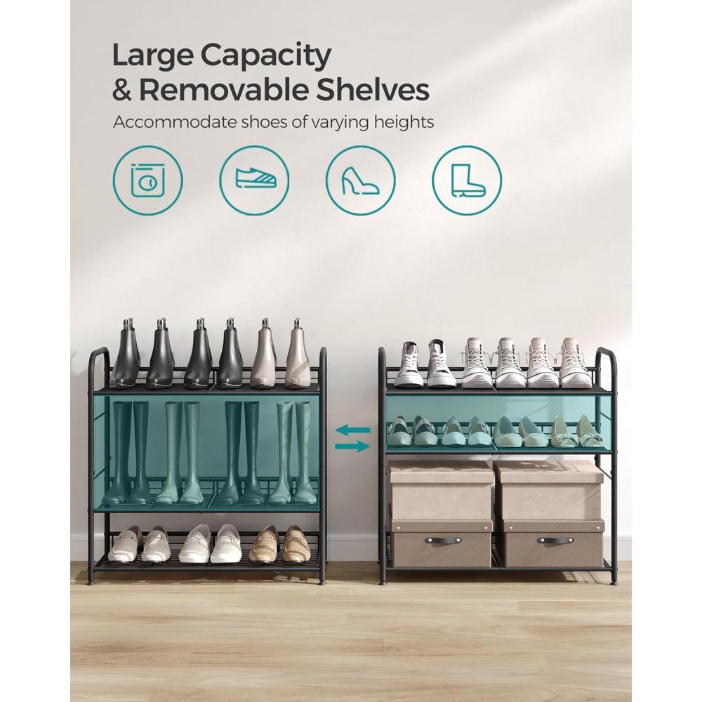 Stackable Shoe Rack, 4 Tier Metal Shoes Rack Storage Shelf, Holds Up To 20 Pairs Shoes, Adjustable Slanted Shelves Shoe Tower