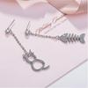 925 Sterling Silver Cute Asymmetric Mosaic Zirconia Cat Fish Long Tassel Earrings for Women Statement Jewelry S-E390