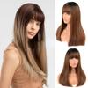 MISS WIG Women Long Straight Wig with Blunt Bangs Fashion Long Straight Synthetic Fiber Wigs for Women