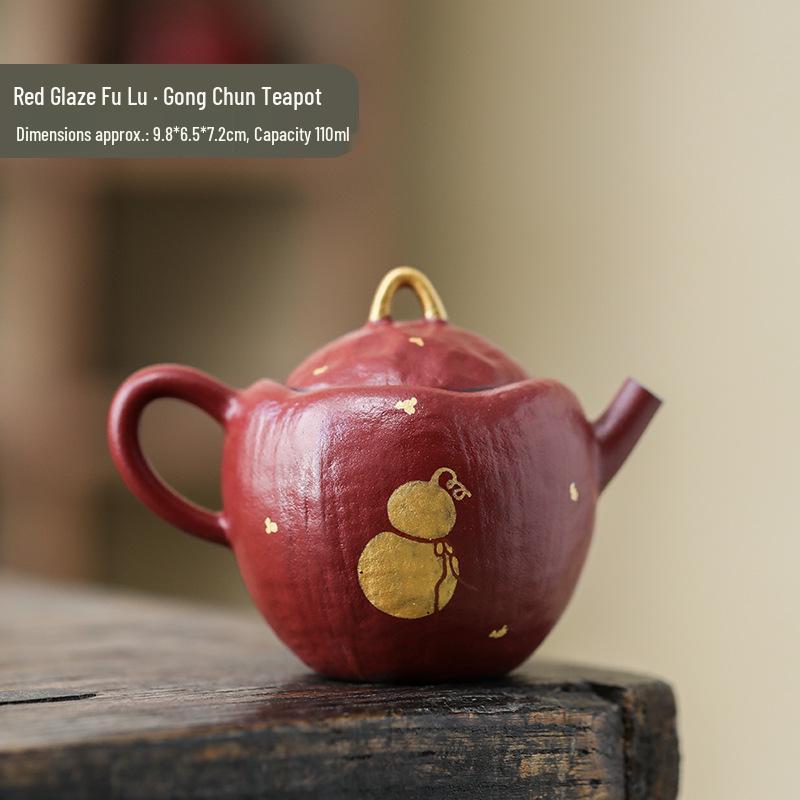 Handmade Red Fu Lu Gong Chun Retro Ceramic Teapot: Traditional Gongfu Tea Set