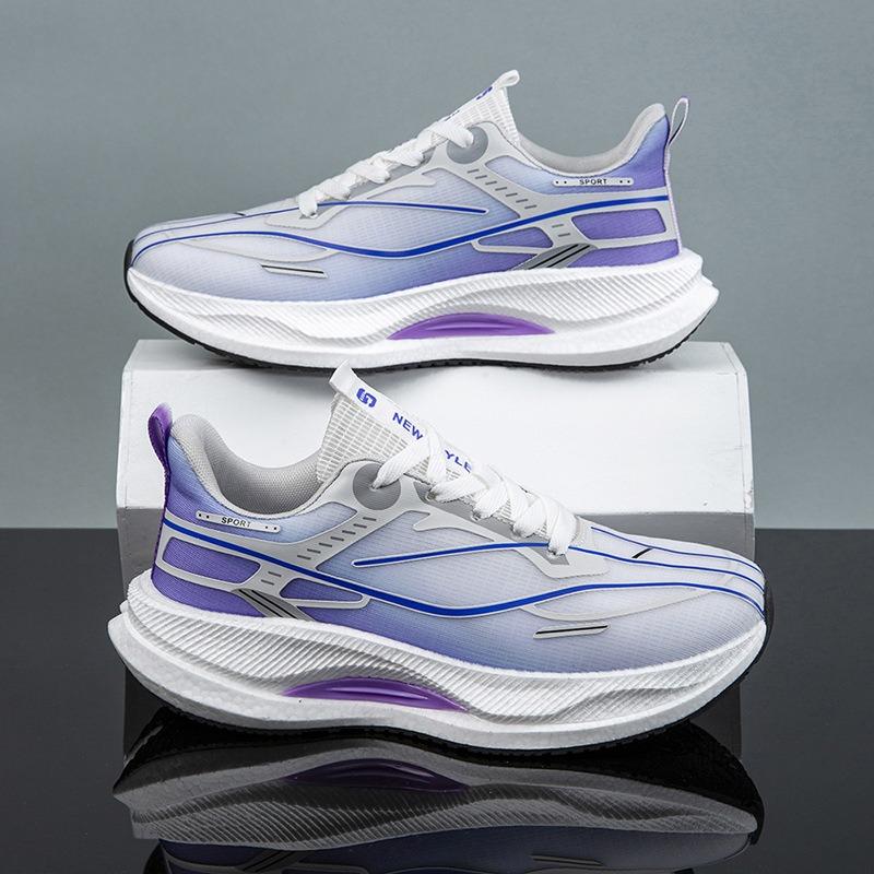 New Men's Shoes Sports Spring Fly-woven Mesh Running Breathable Soft Sole Casual Versatile Carbon Board Shock-absorbing Coconut Mesh Shoes