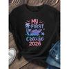 First Cruise Printed T-Shirt Women's Casual Short Sleeve Round Neck Versatile Daily Home Wear Top