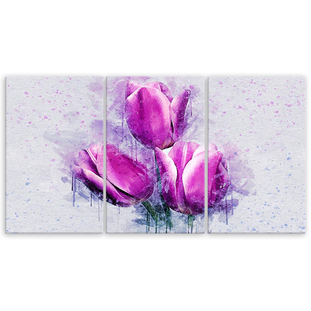 Třídílný obraz na plátně Tulips Flowers Pink