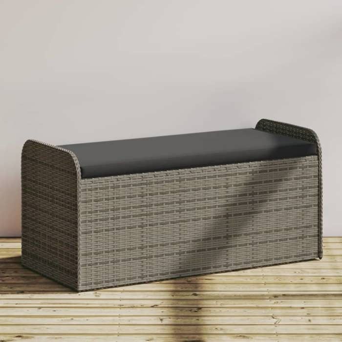 VidaXL Banc de Rangement avec Coussin, Coffre à Jouets, Meuble de Rangement, Organisateur de Jardin Terrasse Patio, Gris 365728