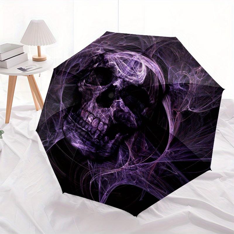 Purple Skull Art Print: Abstract Gothic Design for Umbrella, Portable 3-Fold Umbrella for Men & Women,Christmas Gift ES223