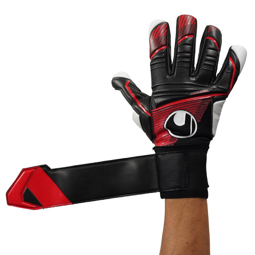 uhlsport Match Soccer GK Keeper Gloves Power Line Super Soft Half Negative 1011308 01 9 Black x Red x White