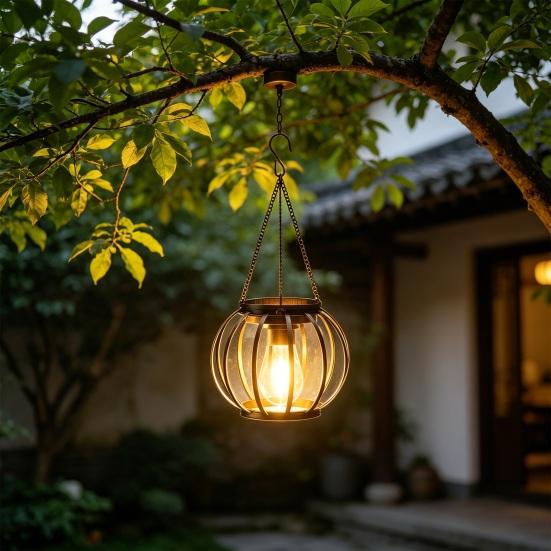 1/2/4Pcs Solar Lantern Outdoor Metal Mesh Shell Solar Powered Hanging Lantern with Hook And Base Garden Patio Porch Decor