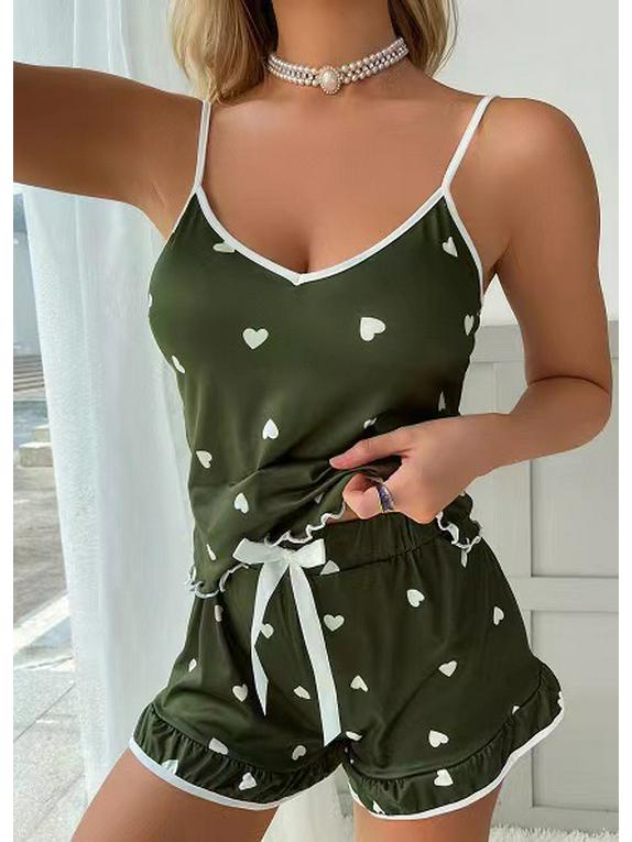 European & American Women's Summer Camisole Loungewear Set - Soft, Draped, Cute Printed Pajamas