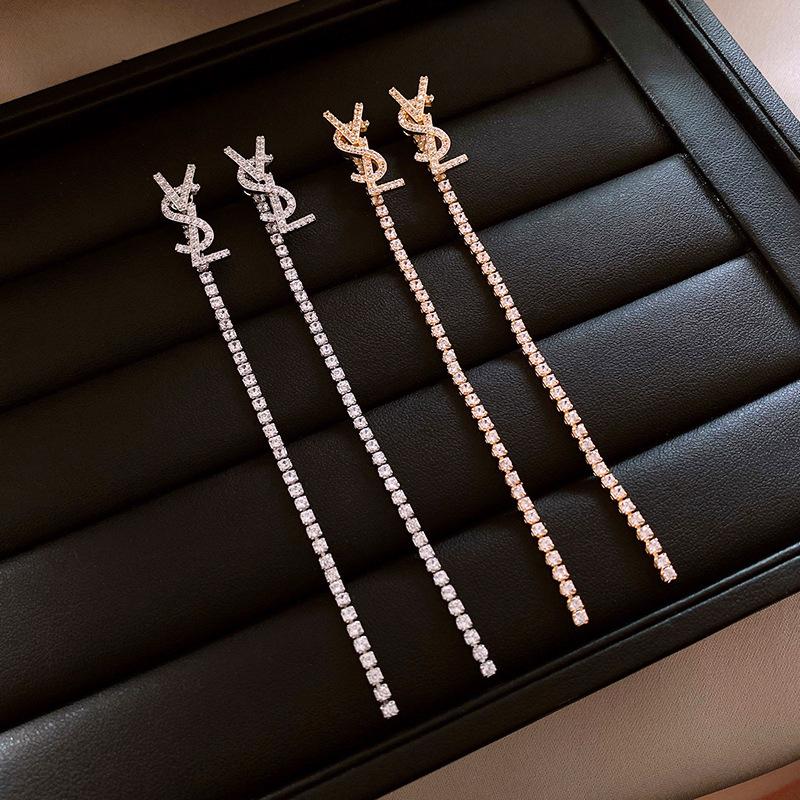 Long zircon letter fringed earrings temperament versatile stud earrings earrings women