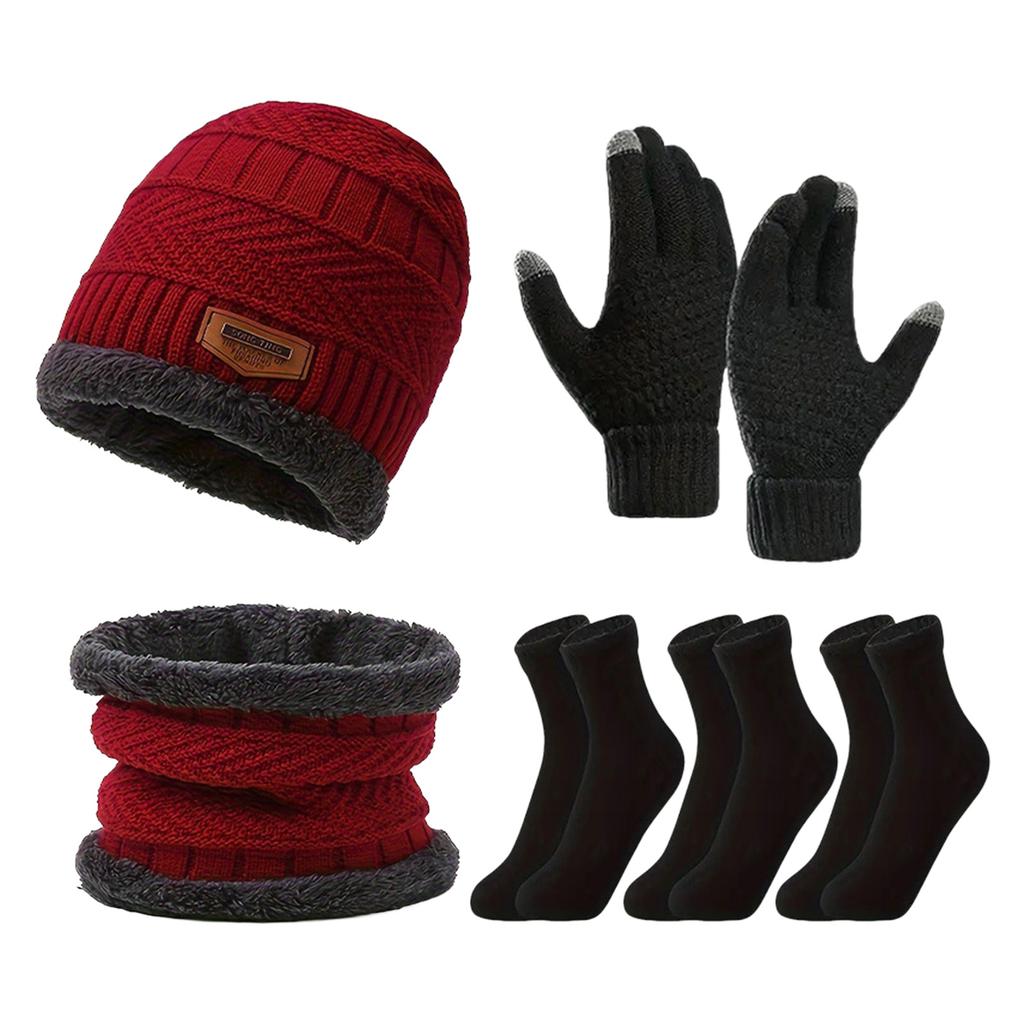 6-Piece Winter Warm Set with Hat Scarf Gloves Socks for Cold Weather Outdoor Activities Windproof Knitted Thermal