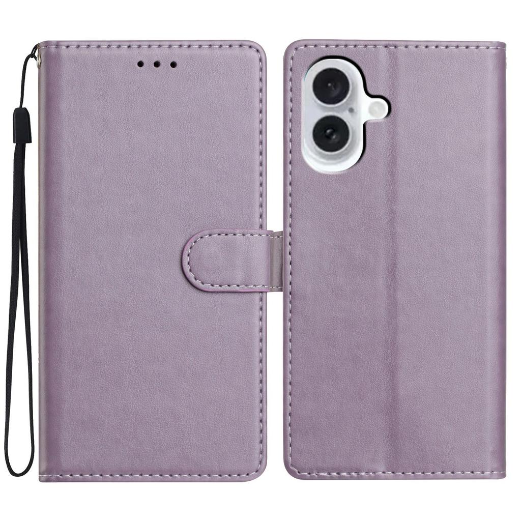 For iPhone 16 Leather Phone Case Wallet Stand Cover with Handy Strap