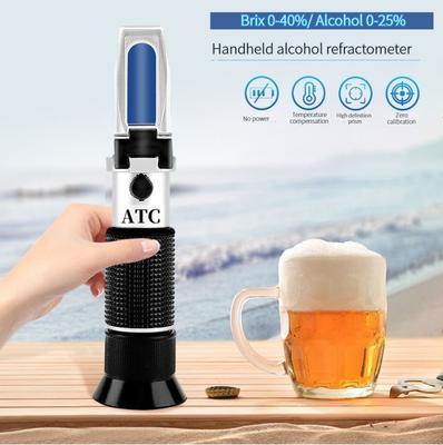 Handheld Alcohol Sugar Refractometer Tester Wine Concentration Meter Densitometer 0-25% Alcohol Beer 0-40% Brix Grapes