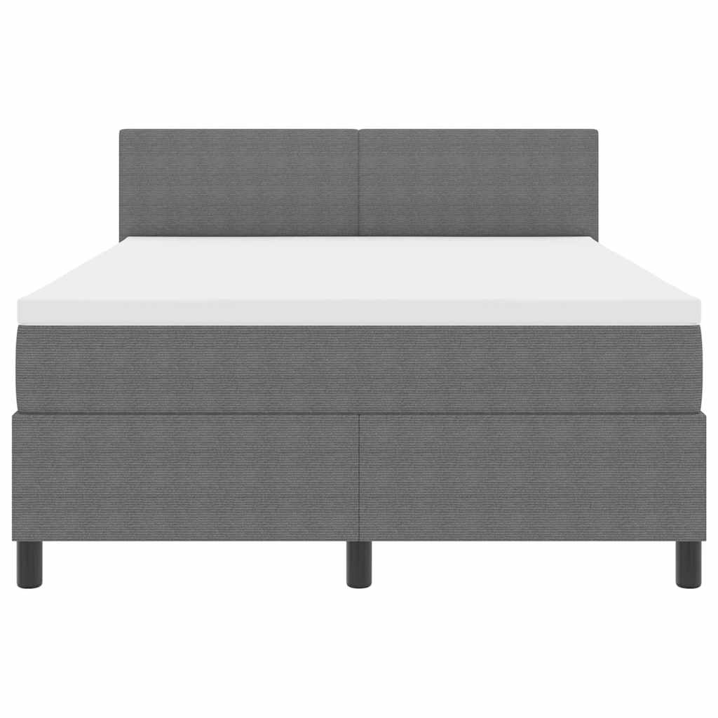 Box Spring Bed in Light Grey and White 140 x 190 cm Cord Fabric