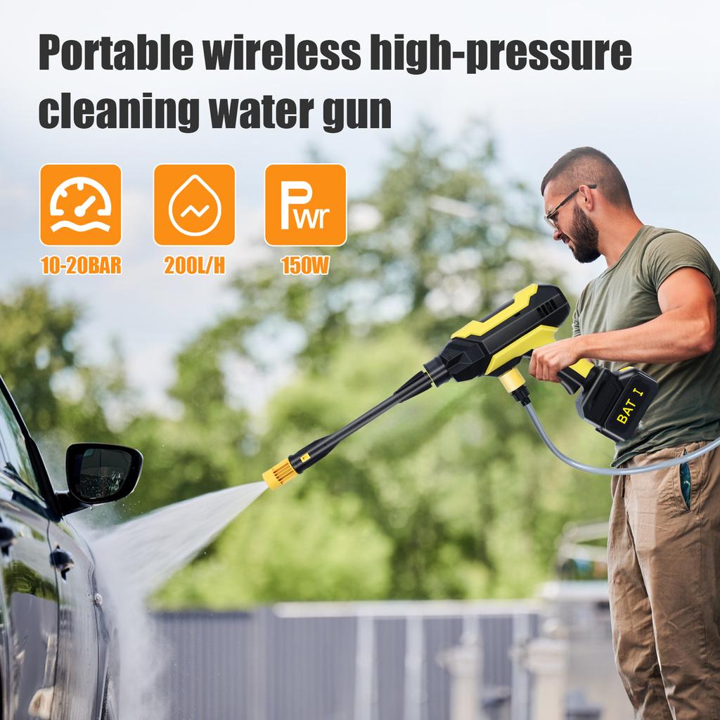 150W 10-20BAR Cordless Electric High Pressure Washer Efficient Car Garden Cleaning Spray Gun Tool Handheld Portable Power Washer