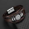 New Style Vintage Braided Rope Bracelet with Premium Metal Magnetic Buckle Compass Mens Fashion Jewelry