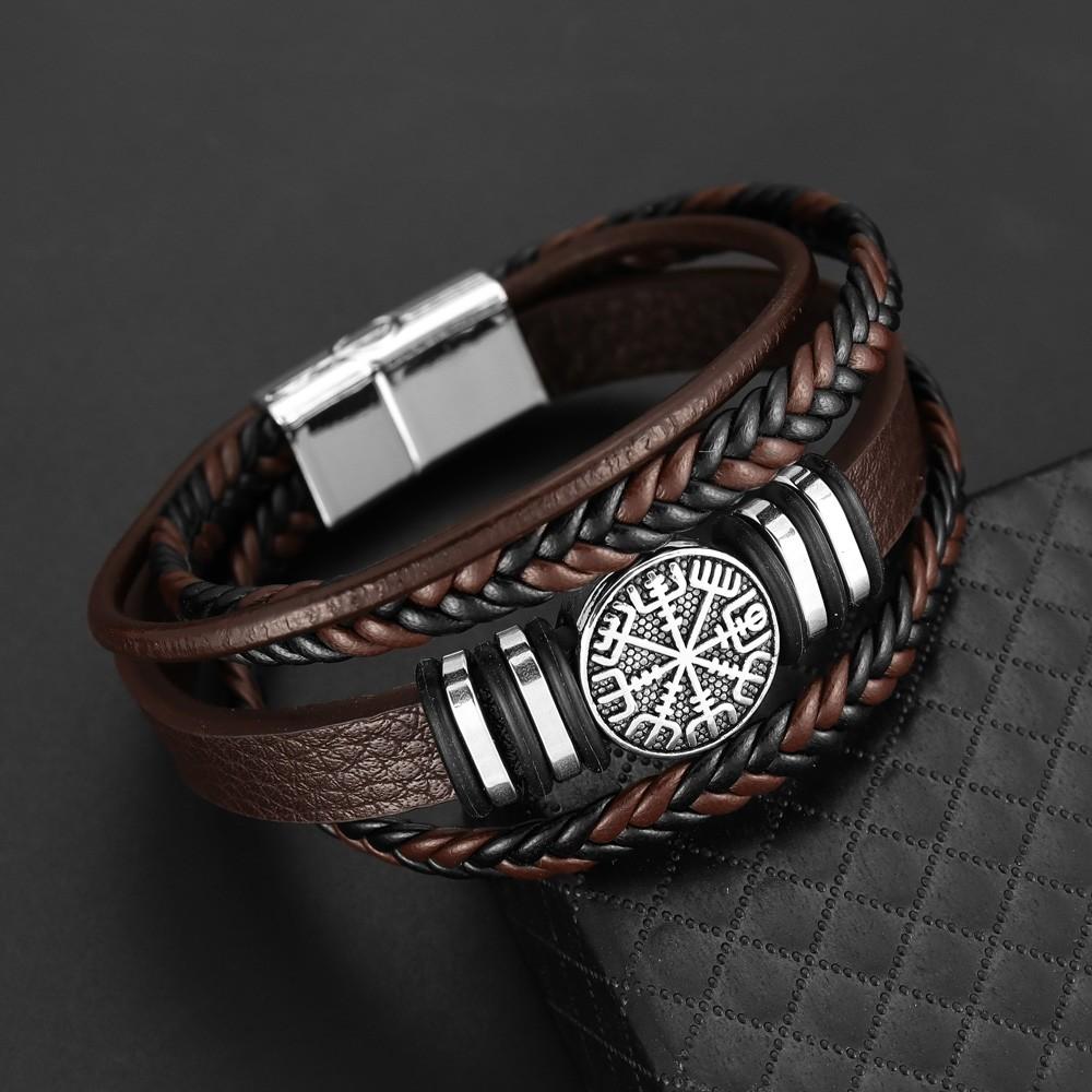 New Style Vintage Braided Rope Bracelet with Premium Metal Magnetic Buckle Compass Mens Fashion Jewelry