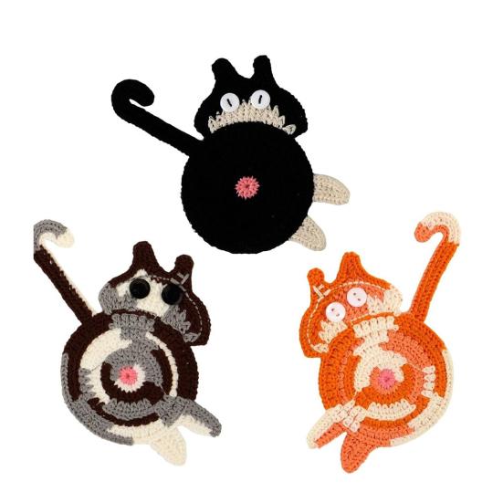 Cat Butt Coaster Funny Wooden Drink Mat for Desk Cute 3pcs