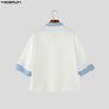 INCERUN Camicie Casual Estive da Uomo con Collo a Rever, Manica Corta, Cuciture, Bottoni, Top