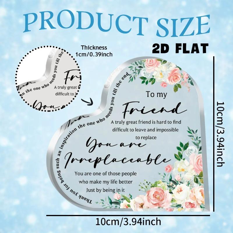 2D Flat"To My Friend" Desktop Heart-Shaped Acrylic Decoration Plaque, Home Decor Plaque Hanging Wall Art Decorative Garden Decoration for Room Door Si