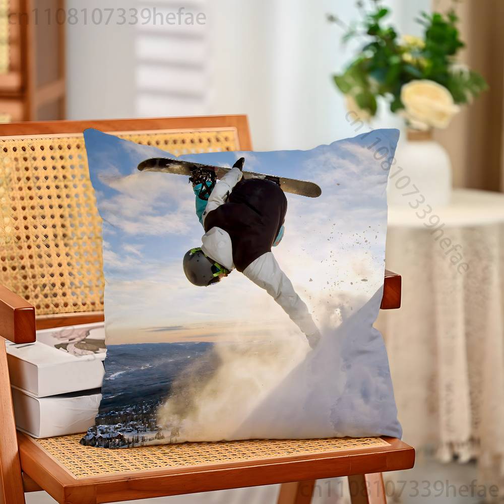 Snowboarding Sport Funny Pillow Case Antidustmite Pillowcase Invisible Zipper Silky Short Plush Sofa Cushion Cover