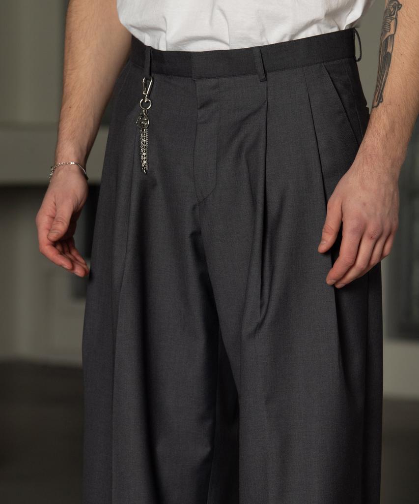 Dekkoloso Tailored Double-Pleat Wide Slacks [Charcoal]