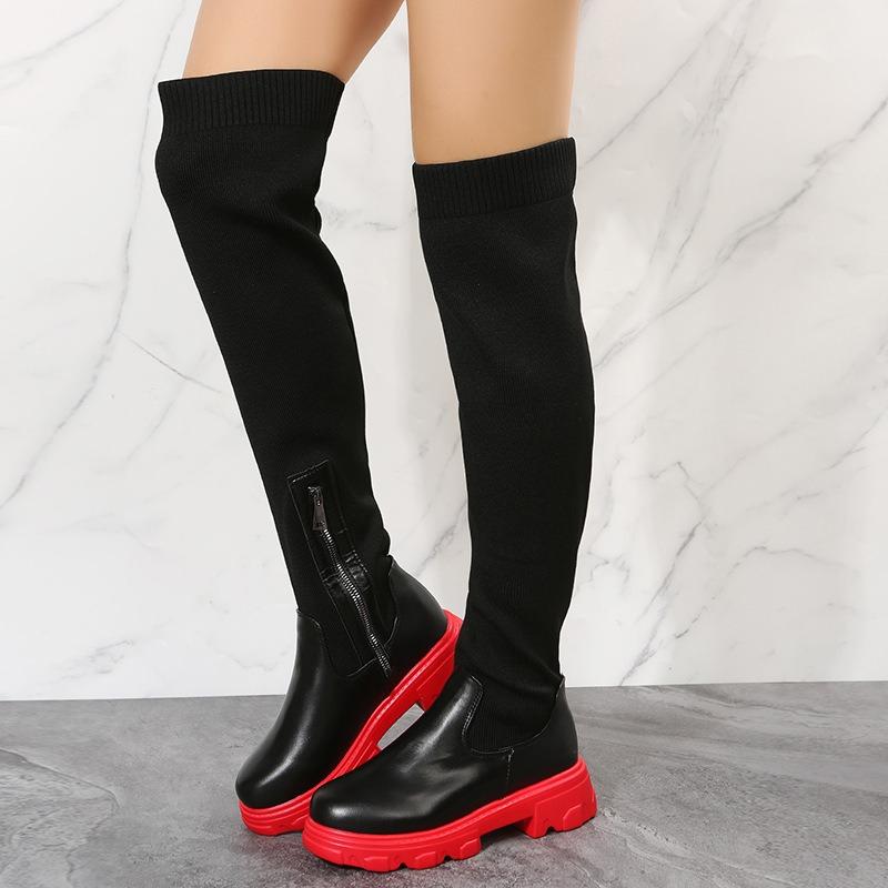 Women's Over The Knee Boots Winter Stretch Knitted Boots Women Fashion Platform Boot Splicing Ladies Sock Shoes Woman Long Boots