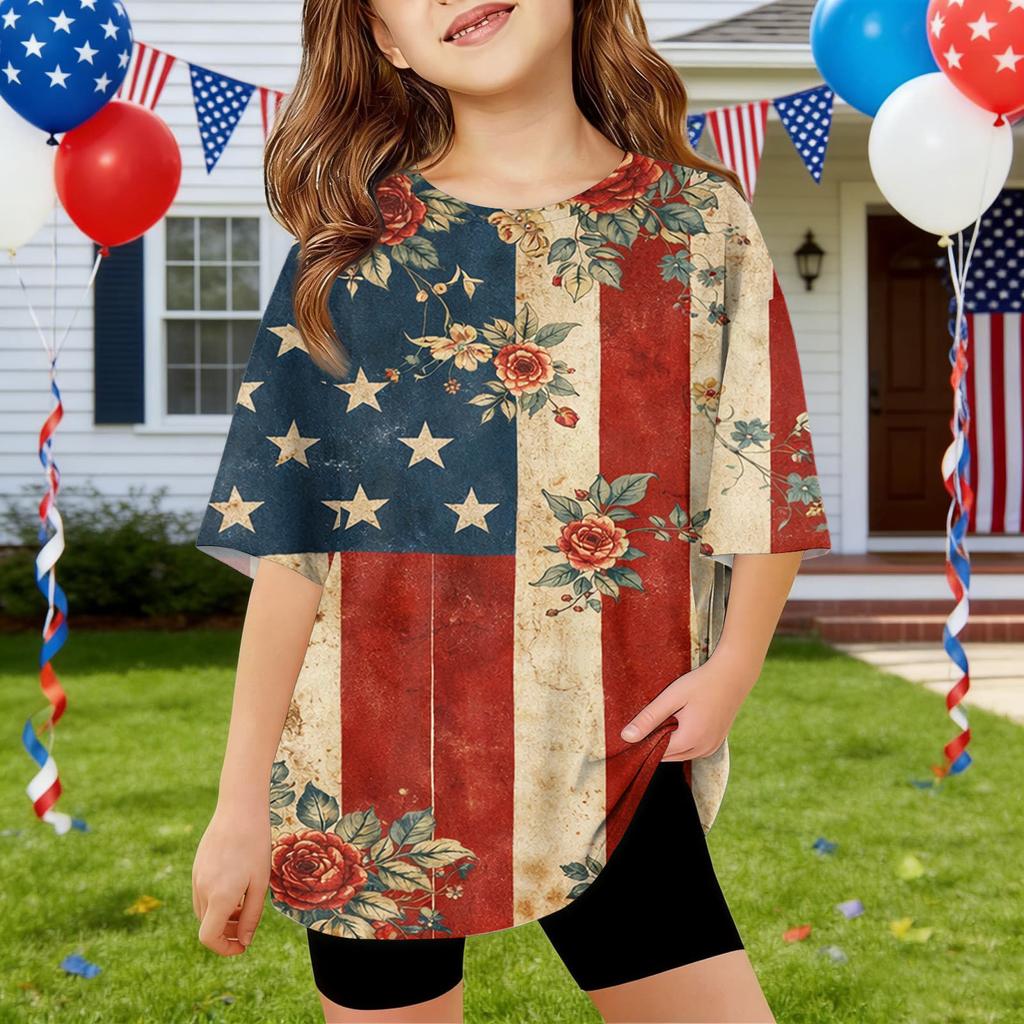 Kids Independence Day Print Round Neck Short Sleeve Casual T-shirt