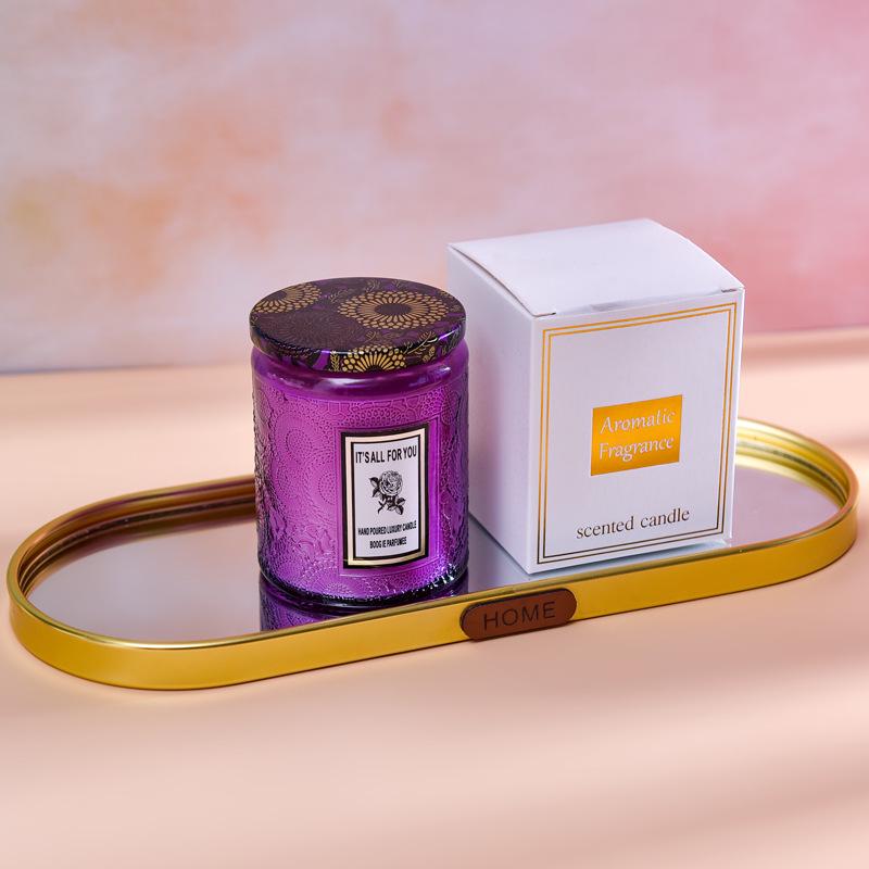 Embossed Glass Cup Aromatherapy Candle Gift Set - Smokeless & Creative Festival Souvenir