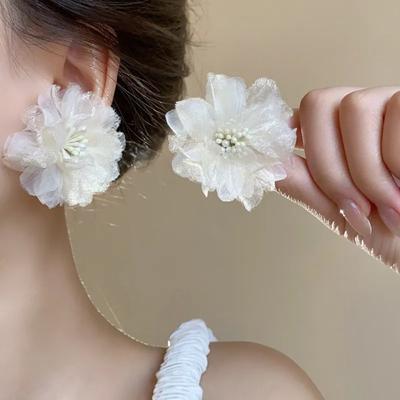 Korean Style Mesh Earrings Fresh Mesh Stud Earrings Three-dimensional Flower Stud Earrings