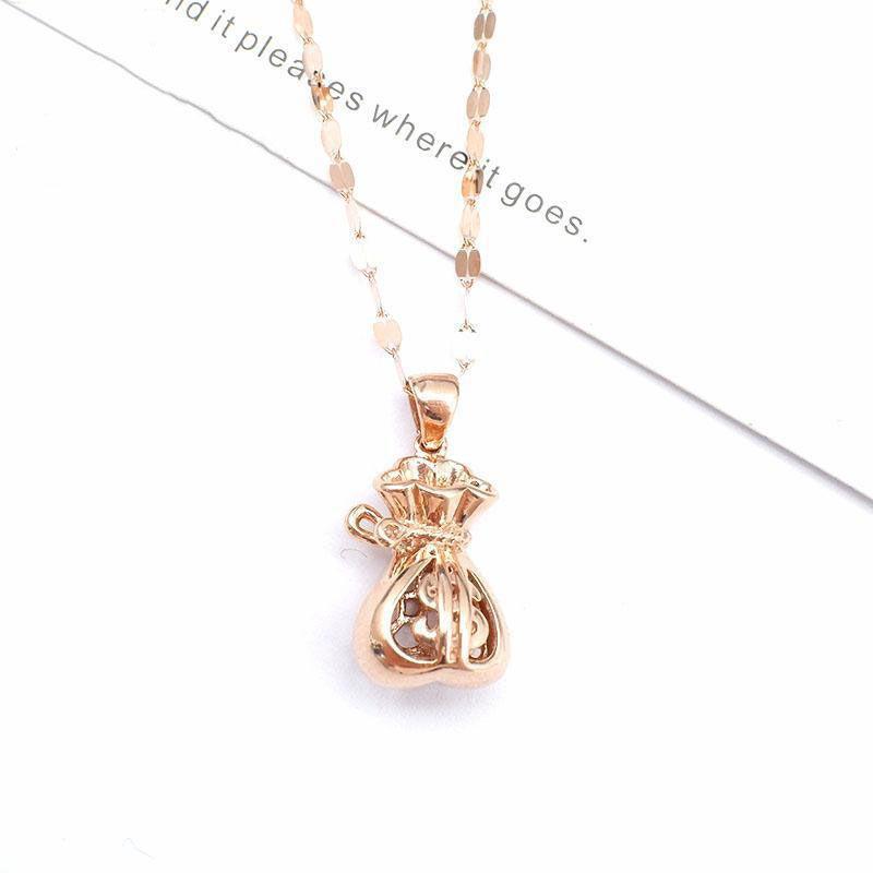 

Purple Gold-Plated Rose Gold Money Bag Pendant, Simple And Fashionable Foreign-Style Women S Color Gold Chain