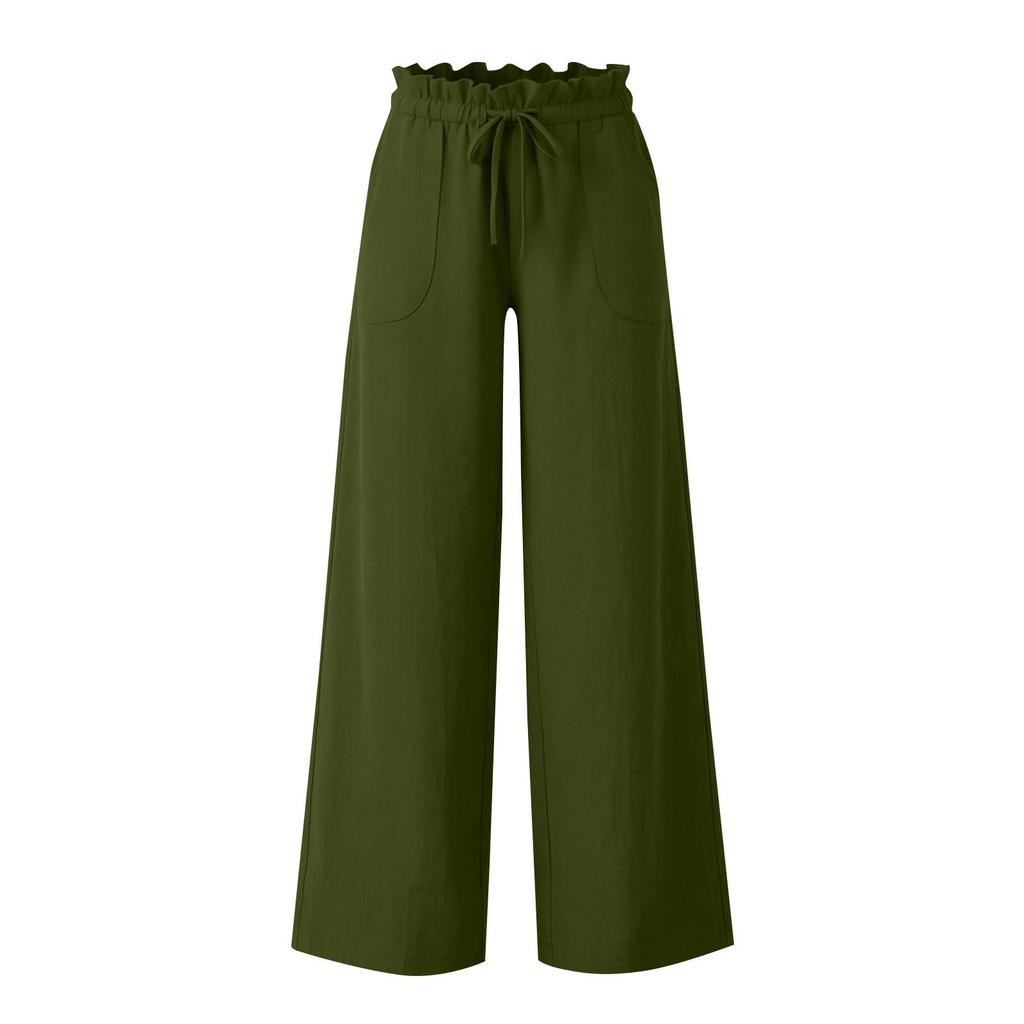 Women's Linen Palazzo Pants High Waist Wide Leg Casual Drawstring Loose Fit Summer Trousers with Pockets Lightweight Breathable Fabric
