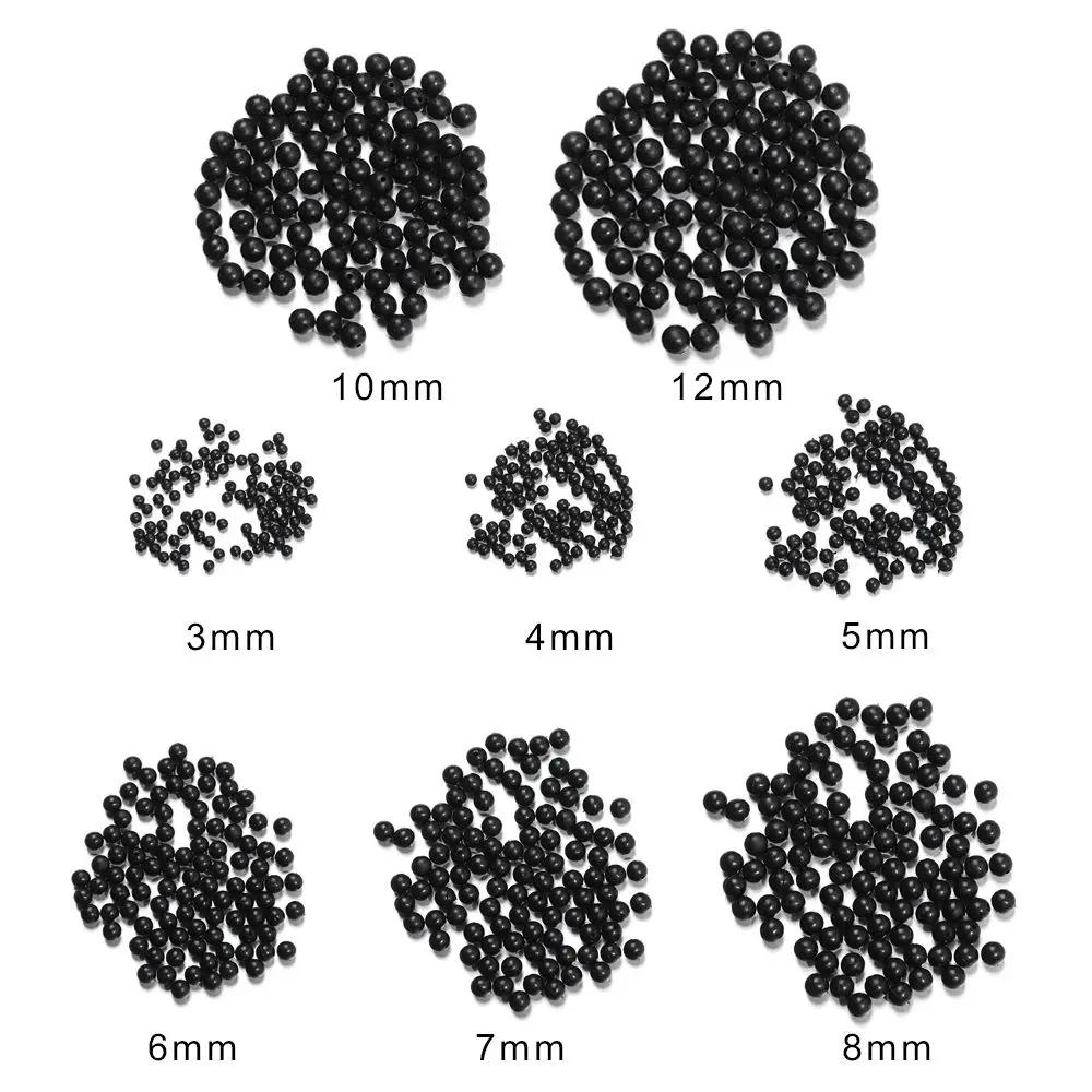 100PCS/Bag Fishing Beads Space Stopper Black 3mm-12mm Round Soft and Hard Beans Fishing Lures Bait Hook Rig Accessories