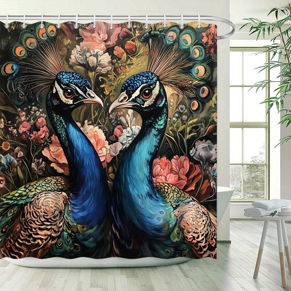 3D Peacock & Floral Shower Curtain - Waterproof, Mildew-Resistant With Exquisite Design For Elegant Bathroom Decor