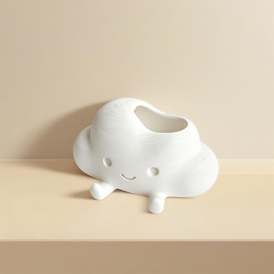 Cloud Shaped Storage Holder, Cute Smiling Face Decor, Multi-Functional Organizer for Pen Succulents & Makeup Brush, Compact Ornament for Desktop Decor