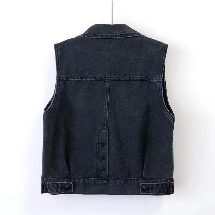 Fashion Design Sequins Summer Autumn Women's Waistcoat Korean Leeveless Denim Jeans Jacket Vest