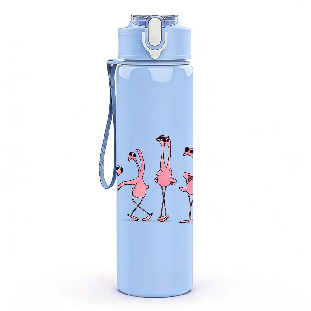 1PC Pink Flamingo Party Silhouette Print 750ml Color Plastic Sports Water Bottle Leakproof Flip Straw Lid Suitable for Sports Office Home Use