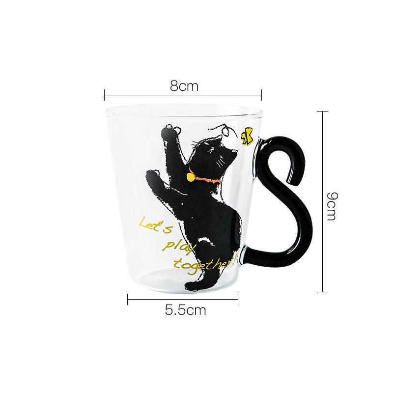 

Cat Tail Handle Mug, Glass Water Cup, Drinkware, Milk Tea Coffee Fruit Juice Mug, 300ml