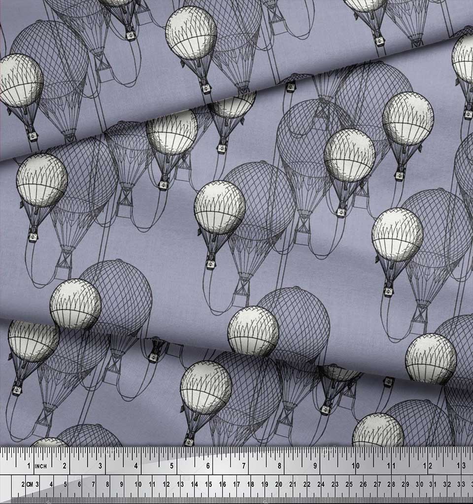 Soimoi Japan Crepe Satin Fabric Hot Air Balloon Holiday Print Fabric by the Metre 42 Inch