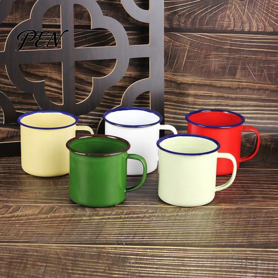 Lead-free Enamelware Vintage Enamel Mug with Handle, Solid Color Heat Resistant Tea Cup Drinking Cup, Durable Portable Tableware for Home Kitchen Use