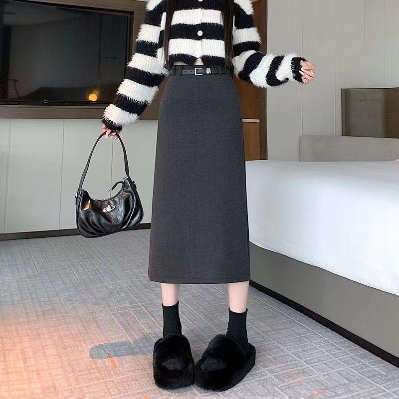

Women s High-Waist Wool-Blend A-Line Midi Skirt for Autumn/Winter S (80-90 Jin)