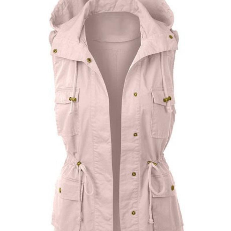 

Жилет с капюшоном и завязками на кулиске Куртка большого размера без рукавов с лацканами XL розовый