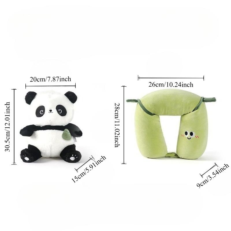 2 in 1 Convertible U Shape Neck Pillow Cute Cartoon Panda Plush Cushion Ideal for Car Seat Travel and Office Rest