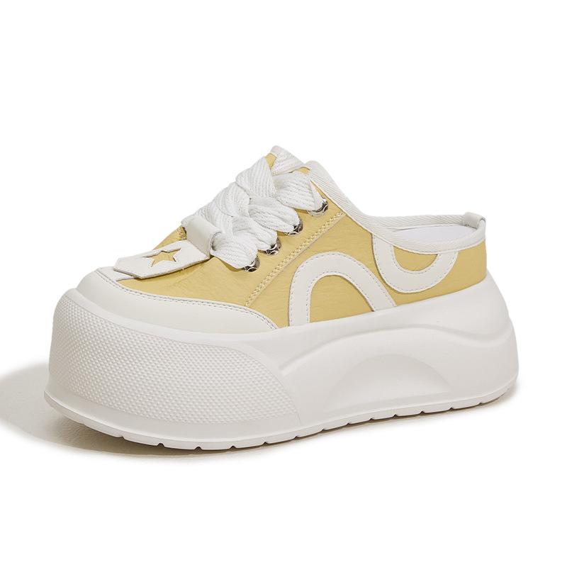 Platform slippers women's summer outer wear sandals 2025 new inner height increase women's shoes casual versatile bag head half drag white shoes