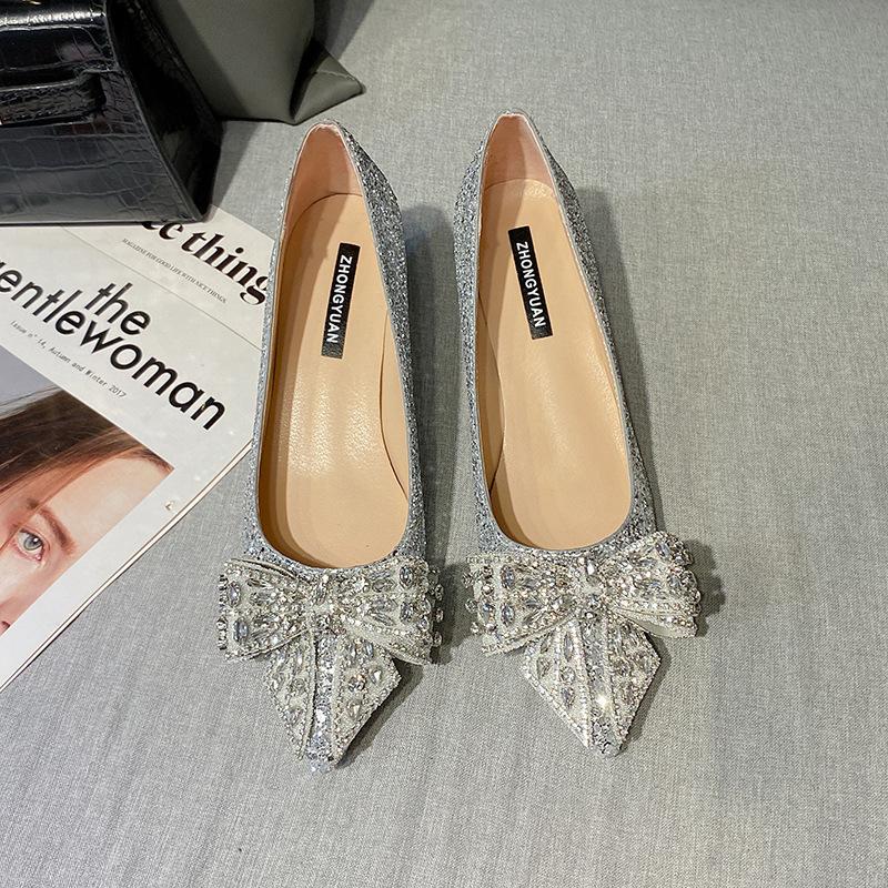 

New high heels women s thin heels rhinestone butterfly bridesmaid crystal shoes wedding bride shoes French single shoes 40